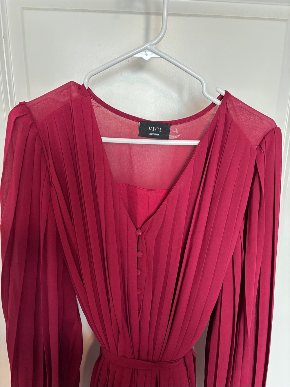 VICI Deep Berry Pleated Long Sleeve Romper